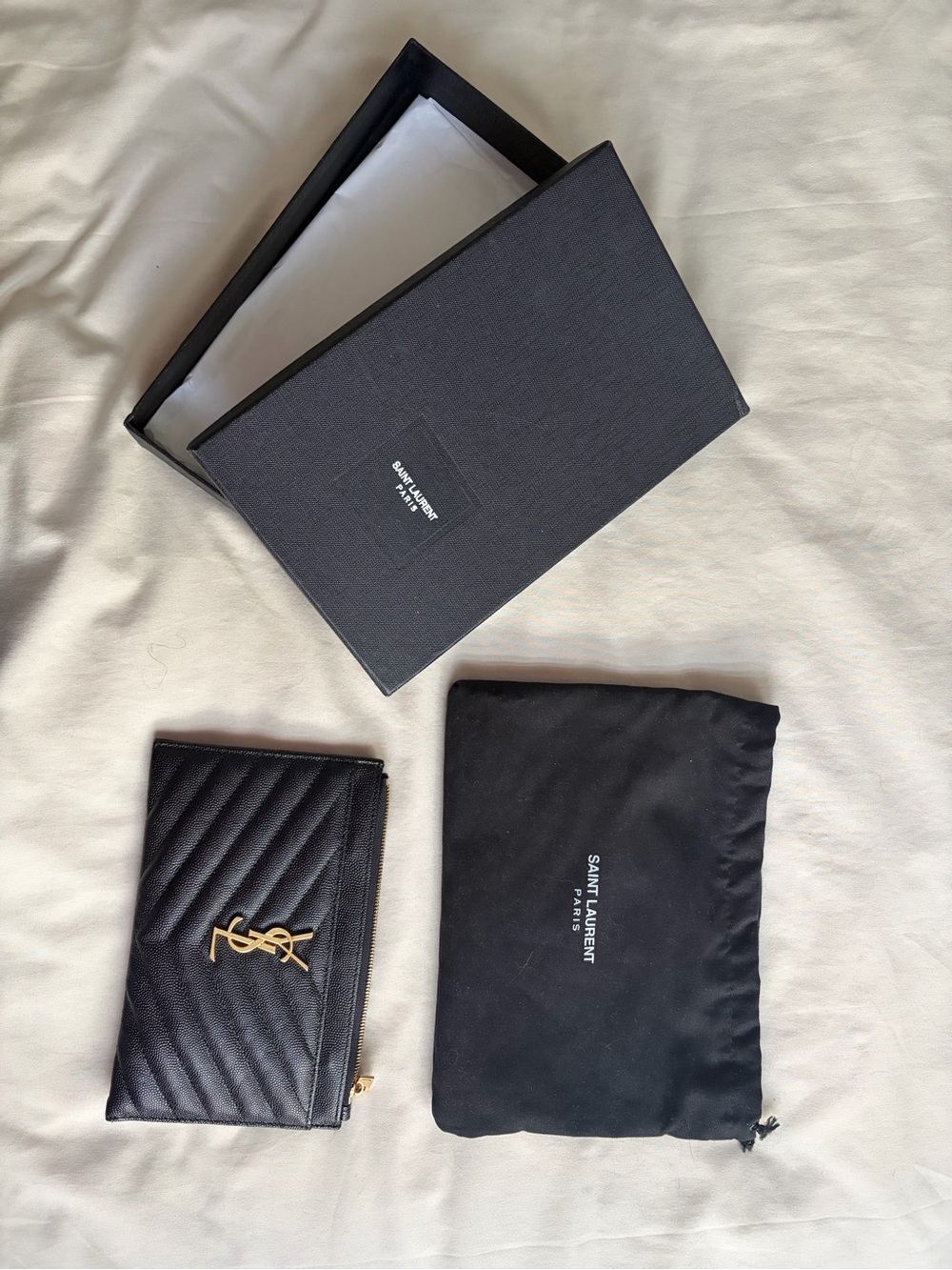 Saint Laurent Black Quilted Leather Card Case with Gold YSL Hardware